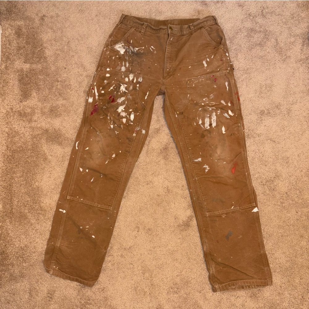 Carhartt Double Front Duck Brown Work Pants, 36 x 36, Authentically Distressed